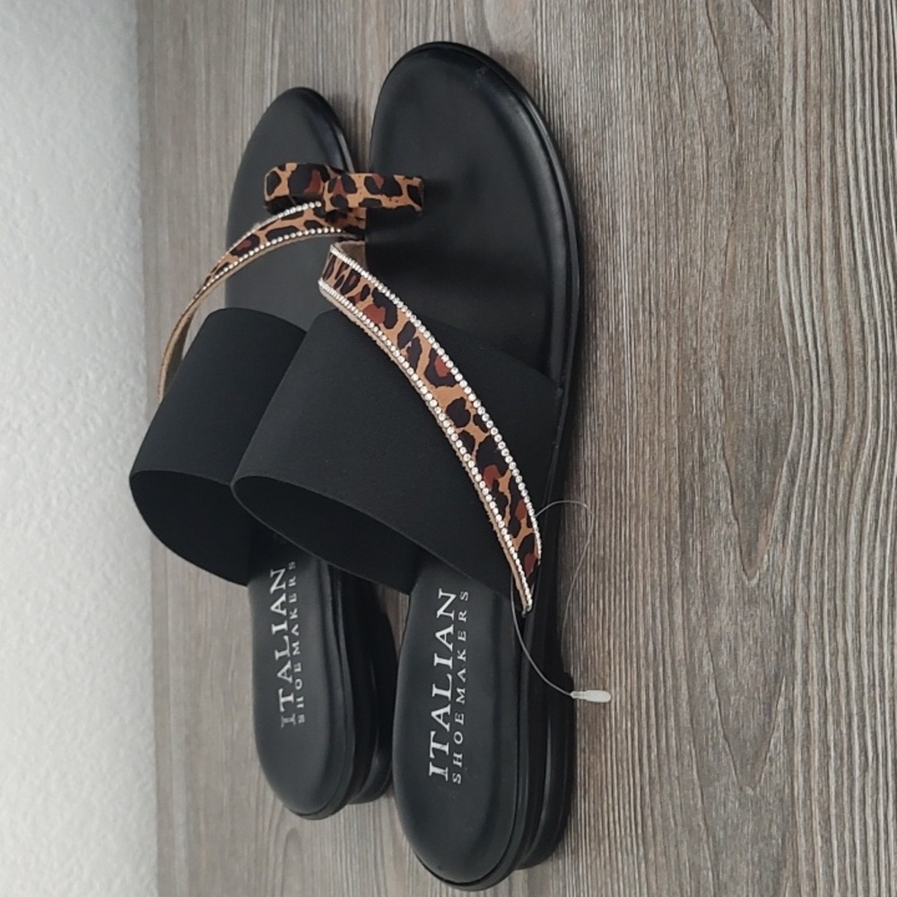Italian Shoemakers Black and Leopard Sandals - Picture 2 of 13